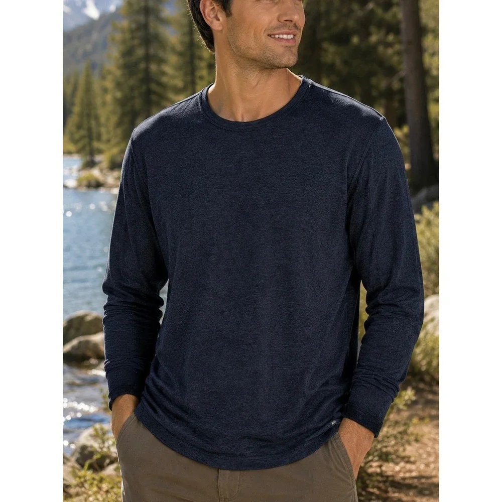 Banana Republic Navy Long Sleeve Cotton Tee XL Crewneck Heathered Essential